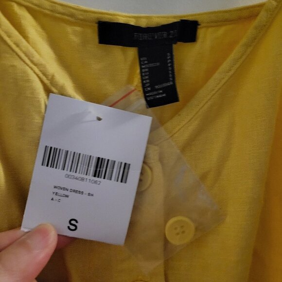 NEW Forever 21 Woven Yellow Linen Sleeveless Tank Button Front Mini Dress Small - Picture 7 of 10